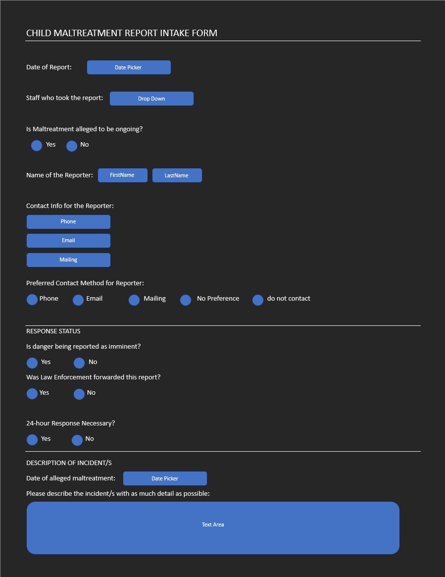 wireframe page 1 for this form